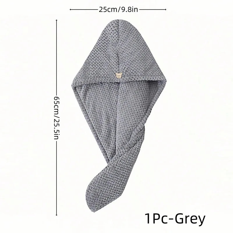 Solid color hair towel Textured dry hair cap 9.8 "X 25.5" absorbent hair towel wrap for button-down women