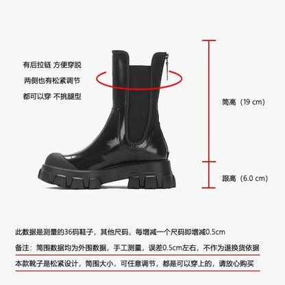 Women Motorcycle Boots Wedges Flat Shoes Woman Spring High Heel Platform Leather Combat Boots Lace Up Shoes Black Girls Platform