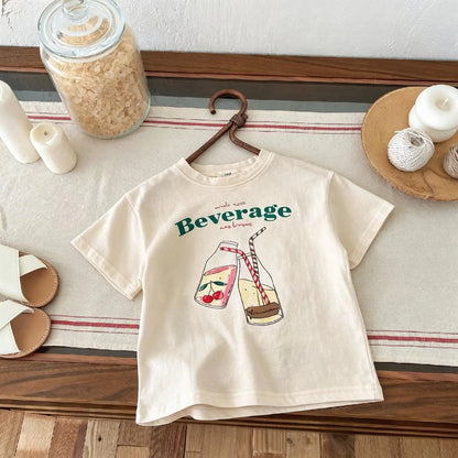 Summer Clothes Short Sleeve Tops Tees Printed Fashion Children's T-shirts Loose Casual Girls Boys Crewneck Casual T Shirt 1-7age