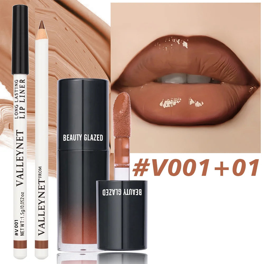 2Pcs/Set Matte Velvet Lip Liner Lip Gloss Set Lipliner + Lip Oil  Long lasting Waterproof Lip Combo Makeup tutorial Cosmetics