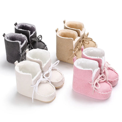 New baby snow boots, comfortable plush warm shoes for male babies, soft and non slip walking shoes for 0-1 year olds