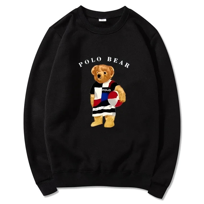 Men's casual and comfortable pullover, fashionable and versatile hooded sweatshirt with teddy bear pattern, sports shirt