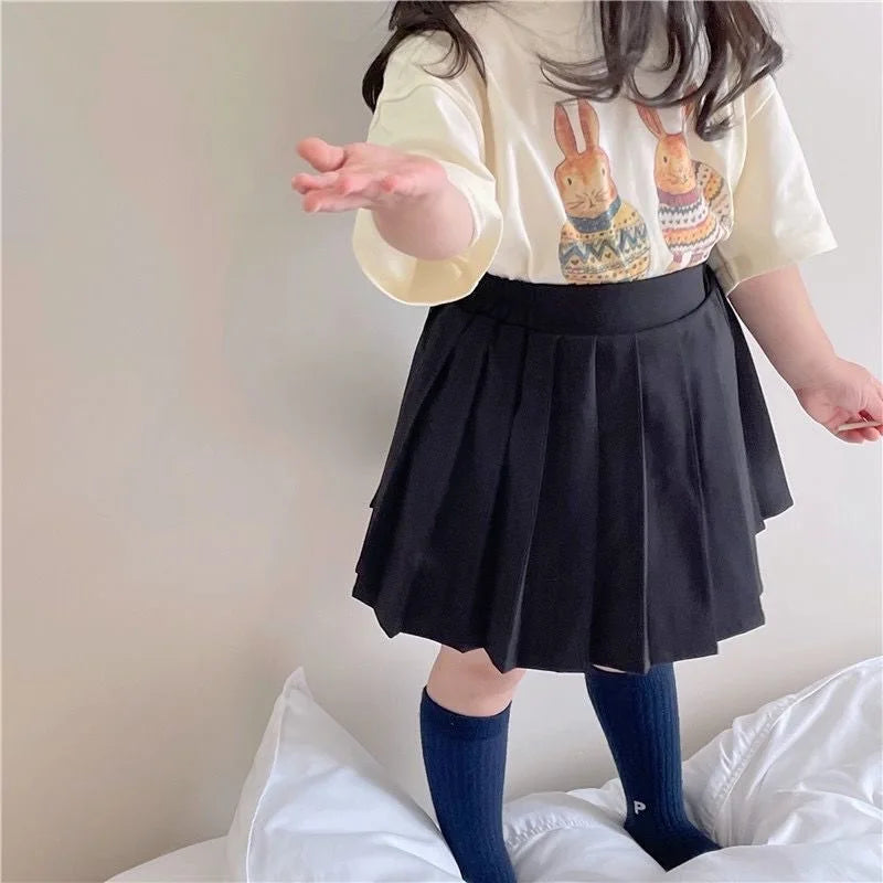 Summer Toddler Baby Girl Solid Cotton Clothes Short Sleeve Cartoon Rabbit Printed T-shirts Kids Leisure Ins Tops Tees