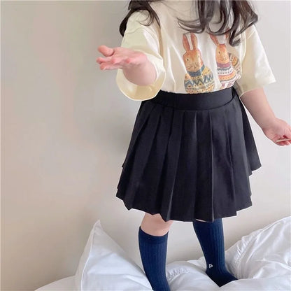 Summer Toddler Baby Girl Solid Cotton Clothes Short Sleeve Cartoon Rabbit Printed T-shirts Kids Leisure Ins Tops Tees