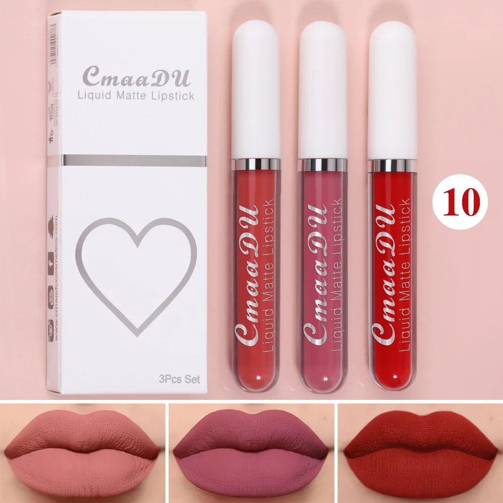 1/3pcs Matte Lipstick Set Liquid Waterproof Velvet Sexy Red Lip Gloss Kit Makeup Lasting Non-stick Cup Lip Tint Beauty Cosmetics