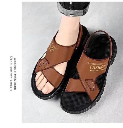 Men's Summer Thickened Anti-slip Wear-resistant Breathable Beach Sandals Driving Beachside Slip-On PVC Material Adult Footwear