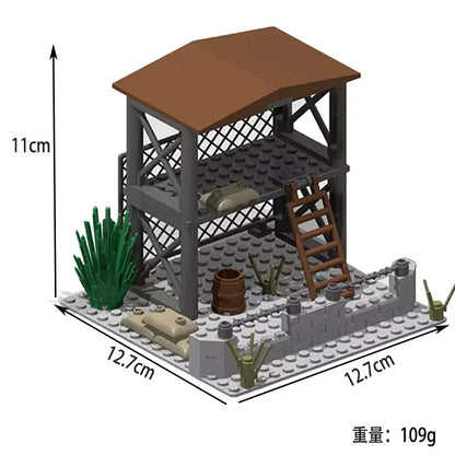 WW2 Military Army Soldiers World War 2 Military Base Observation Tower Model Assemble Building Blocks Bricks Children's DIY Toys