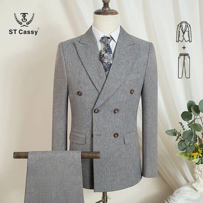ST Cassy dark blue Elegant Man Suit 2 Pcs Set Modern Wedding Party Suits for Men Stylish Business office suit