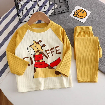 New Baby Boys Girls Warm Pajamas Kids Cute Cartoon Animal O-neck T-Shirt Tops + Pants Pyjamas Autumn Underwear Clothing Sets