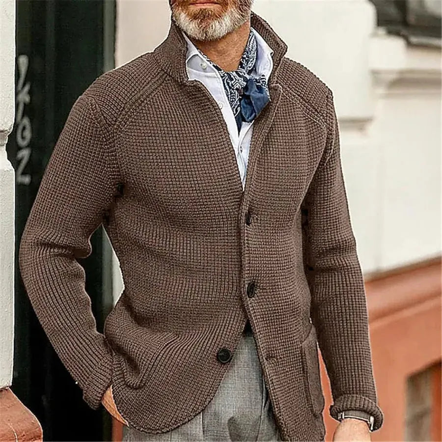 New 2025 Men Stand Collar Knitted Coat Long Sleeve Sweater Cardigan Jacket Solid Thick Warm Knitwear Casual Sweatercoat Blazer