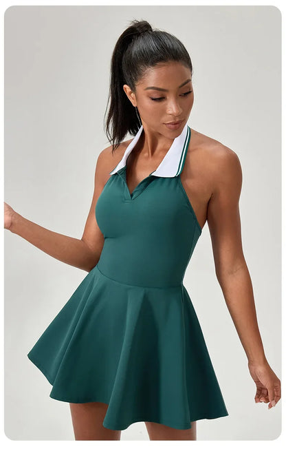 Summer Dress Vest Deep V Hanging Neck Sexy Dress for Women Contrasting Color Lapel Golf Skirt Outdoor Sports Gym Running