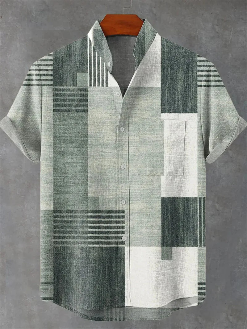 3D Men's Hawaiian Shirt Men's Linen Summer Stitching Retro Shirt Single Breasted Short Sleeved Top Camisa Hawaiana Hombre