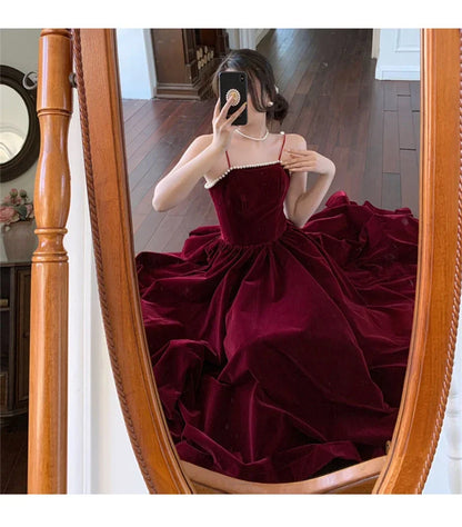 Velvet Dress Hepburn Long Skirt Women Clothing Party Dresses Vestido Dress
