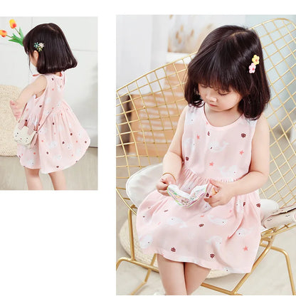Girls Casual Dresses Flower Printing Sleeveless Casual Dress Toddler Clothes Flower Girl Dresses 2 To 8 Years