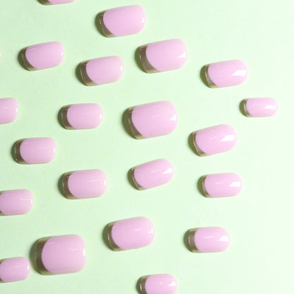 ARTAUG 24PCS Short Press On Nails Square Pink Fingertip White French Trim Press On Nails Full Cover Fake Nails Set Nail