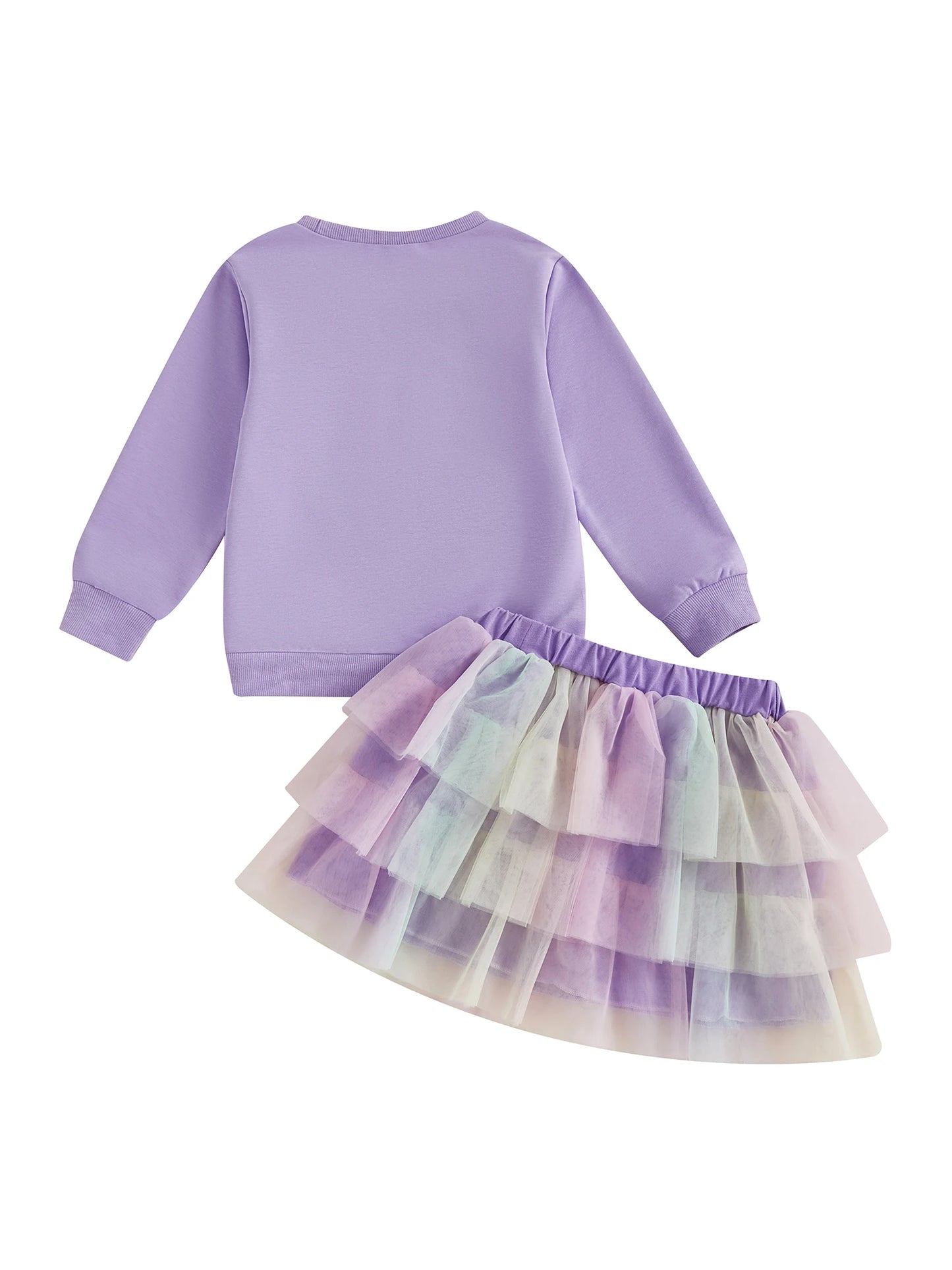 Citgeett Autumn Kids Toddler Girl Birthday Outfit Heart Letter Embroidered Long Sleeve Sweatshirt Contrast Tulle Skirt Set