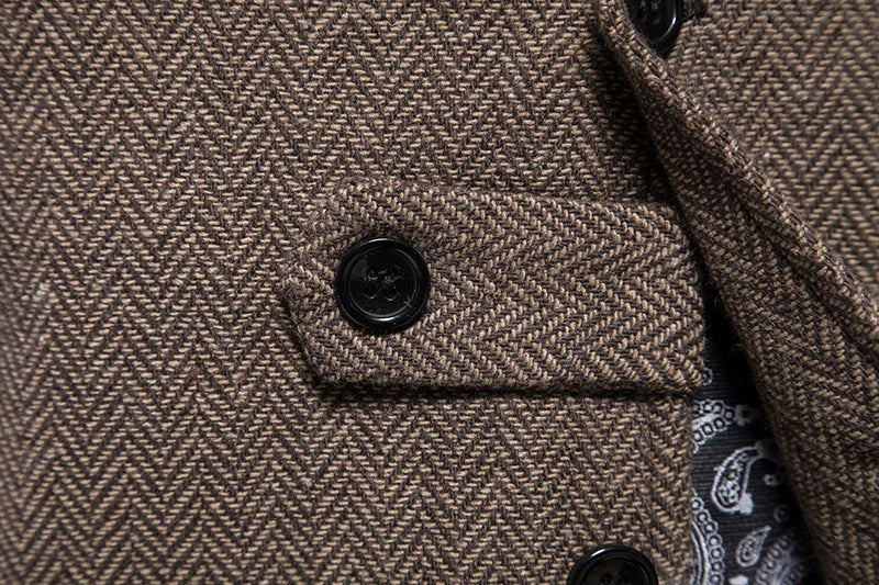 New Men's Retro Lapel Vest Herringbone Coarse Tweed Pockets Suit Vest British Casual Vintage Gentleman Leisure Party Bar Banquet