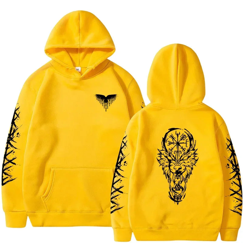 2025 Fashion Ancient Nordic Crow Wolf Men Women Hooded Sweatshirt Autumn Winter Daily Outdoor Vacation Casual Warm Sportswear