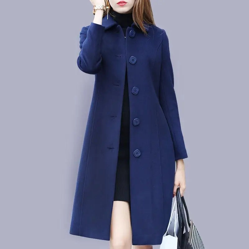 Women Wool Jacket Coat Thick Woolen Overcoat Turn Down Collar Single Breasted Vintage Outerwear Office Lady Autumn Winter 2025
