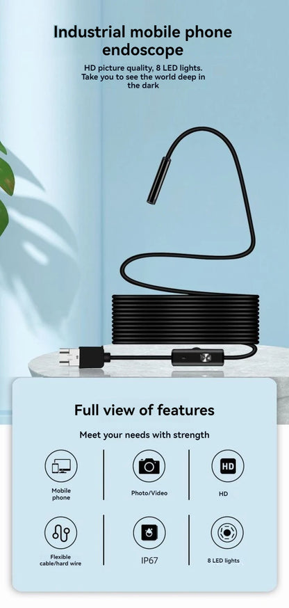 5.5/8MM TYPE-C Android Endoscope Camera IP67 Waterproof 6 LED Adjustable  Borescope Mini Camera for Pipeline Inspection