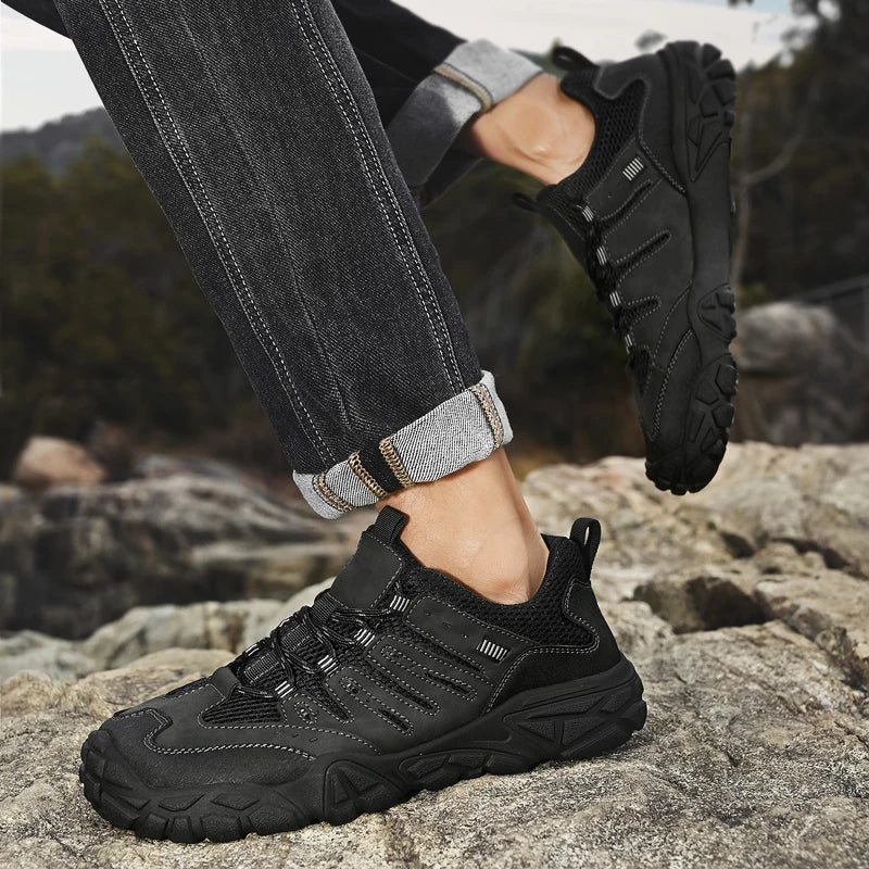 Retro Style Men's Outdoor Hiking Shoes Durable Waterproof Trekking Sneakers Non-Slip Sole Trainers Male Mountain Travel Footwear