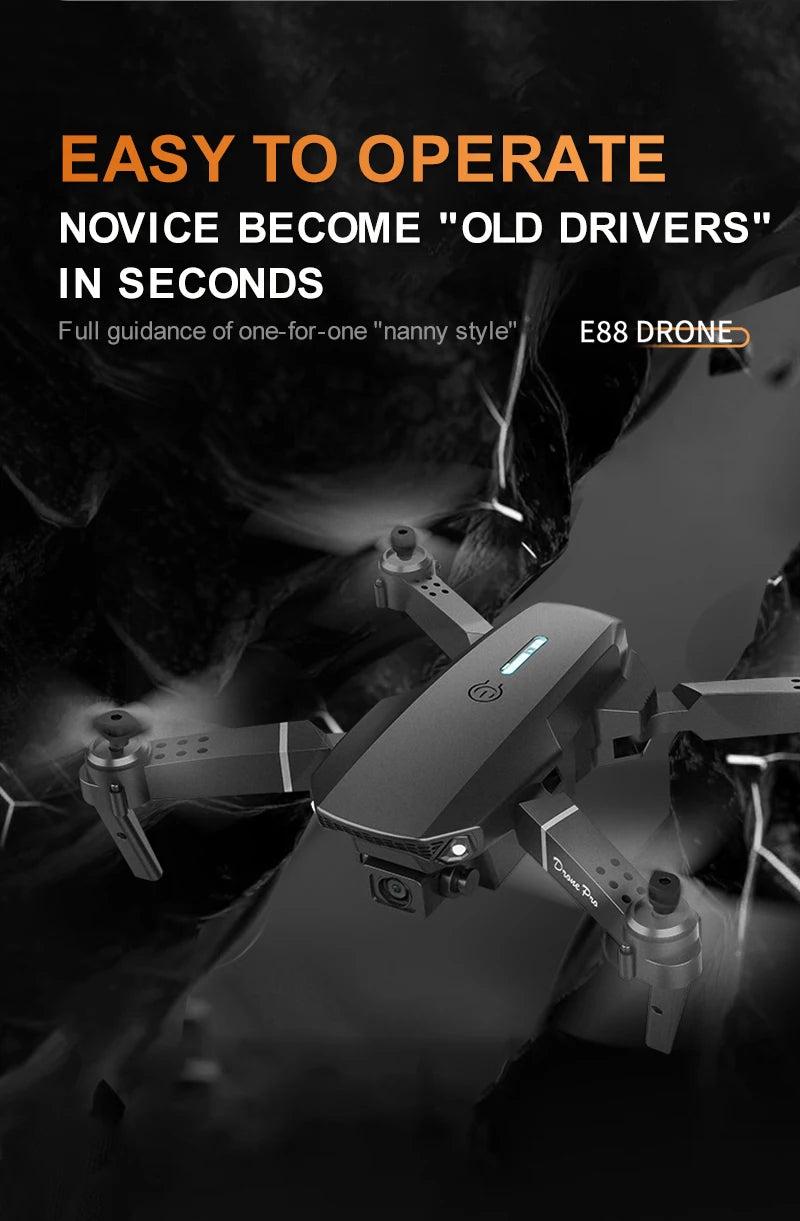 E88 ProIntelligent Folding Drone Supports single/Dual Camera Switching 4KPicture Quality+Wide-angle Shooting WiFiDirect Real-Tim