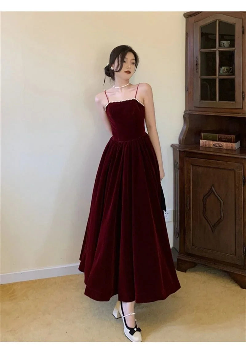 Velvet Dress Hepburn Long Skirt Women Clothing Party Dresses Vestido Dress