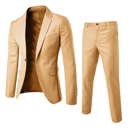 Suits Men Two Piece Sets Pant Set Blazer Turn Down Collar Full Sleeve Slim Fit Tight Waist Coat Long Pants Wedding Fabric Upgade