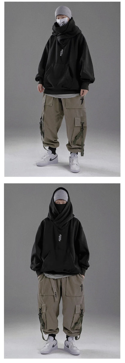 Embroidery Turtleneck Sweatshirt Oversized Y2K Men Women Hoody Japanese Ninja Hoodies Autumn Hip Hop Fleece Pocket Streetwear