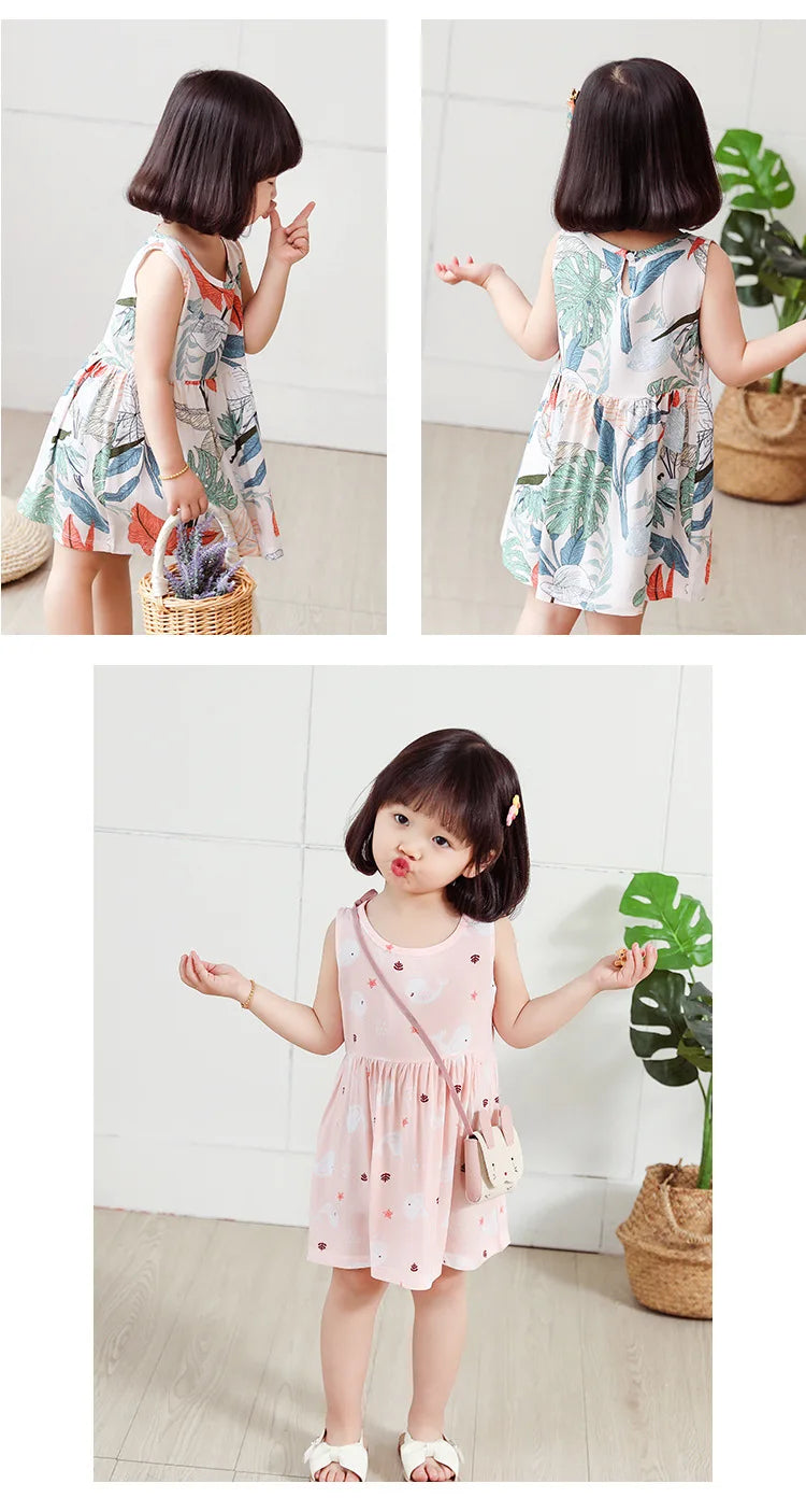 Girls Casual Dresses Flower Printing Sleeveless Casual Dress Toddler Clothes Flower Girl Dresses 2 To 8 Years