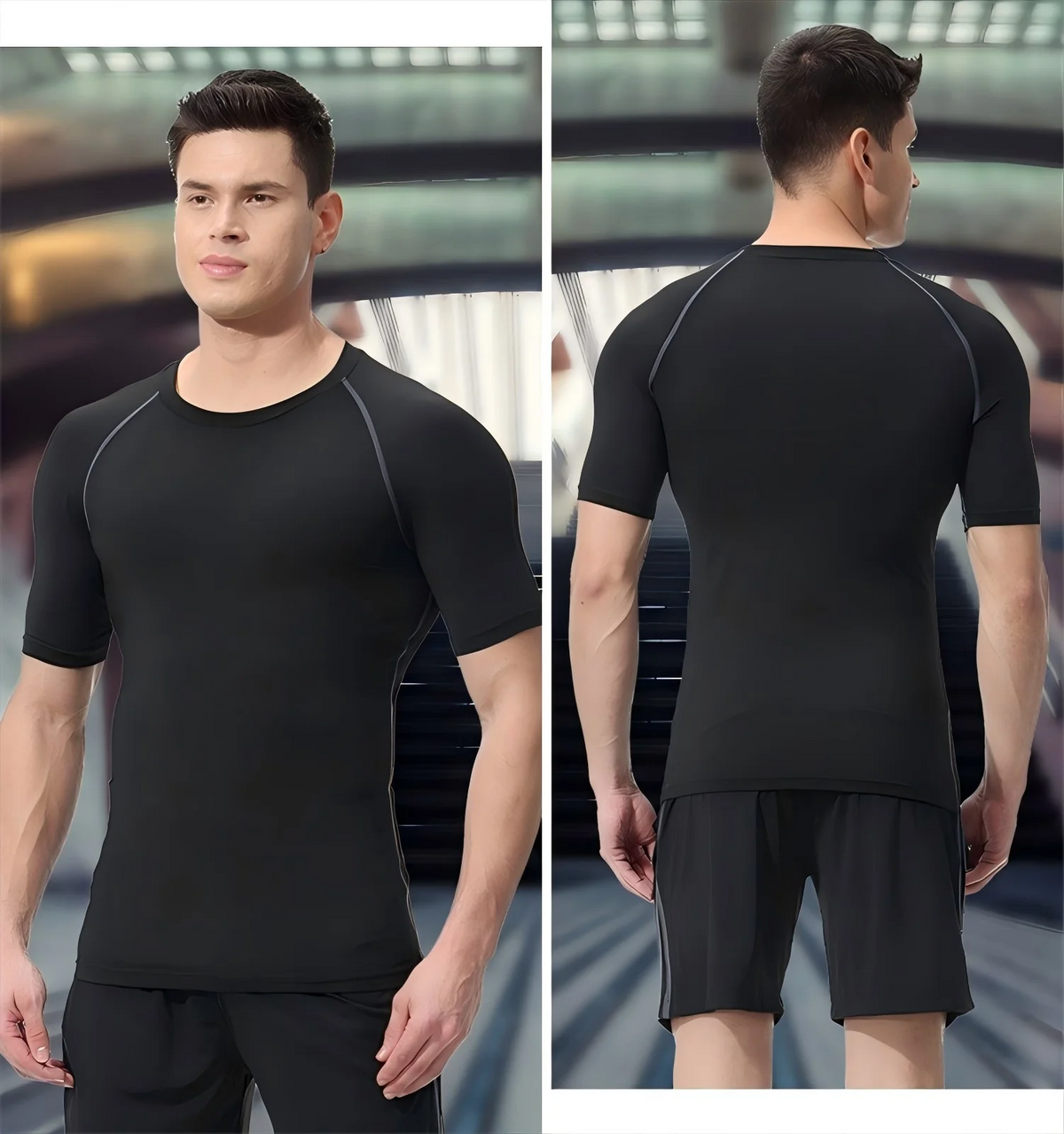 Men's compression running T-shirt fitness tight short sleeved T-shirt training jogging shirt gym sportswear quick drying