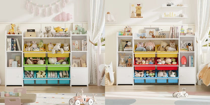 Getone Toy Storage Unit Children's Bookcase Toy Organiser Kids Storage with 8 Removable Boxes and Storage Shelves for Living Room Playroom Bedroom 138.8 x 29.6 x 94.3 cm
