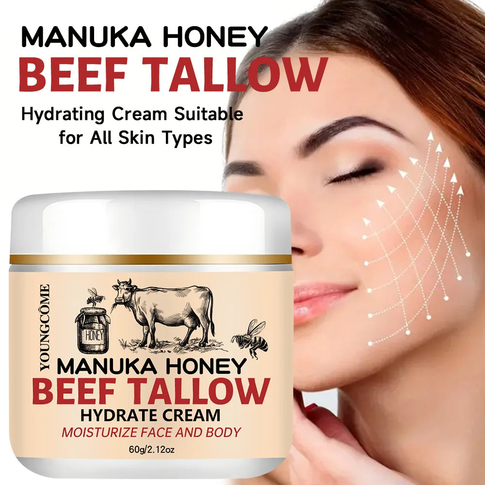 Manuka Honey Beef Tallow Face Cream Moisturiser Facial Anti Aging Skin Care Repair Fade Fine Line Wrinkle Remover Face Cream