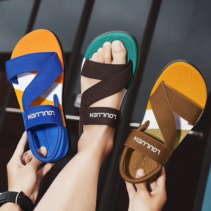 Men's Sandals, Solid Color Blocked Open Toe Breathable Slippers, Comfortable, Non-slip, Durable, Casual Shoes