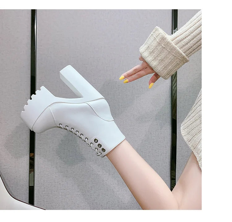 Female Boots Boots For Women Autumn Platform White Black Chunky Super High Heels Ankle High Quality Shoes Woman 2023 Brand New