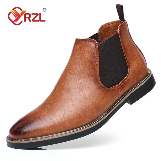 YRZL 39~47 Men Chelsea Boots Brand Retro Comfortable PU Leather Ankle Boots Men 2025 Fashion Black Brown Mens Boots