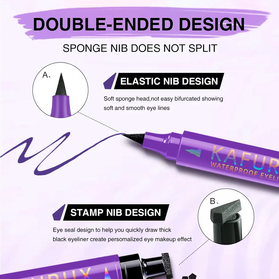 3 Color 2 IN 1 Seal Stamp Eyeliner Pen Waterproof Black Purple Blue Liquid Eye Liner Pencil Eyes Korean Makeup Gifts Cosmetic
