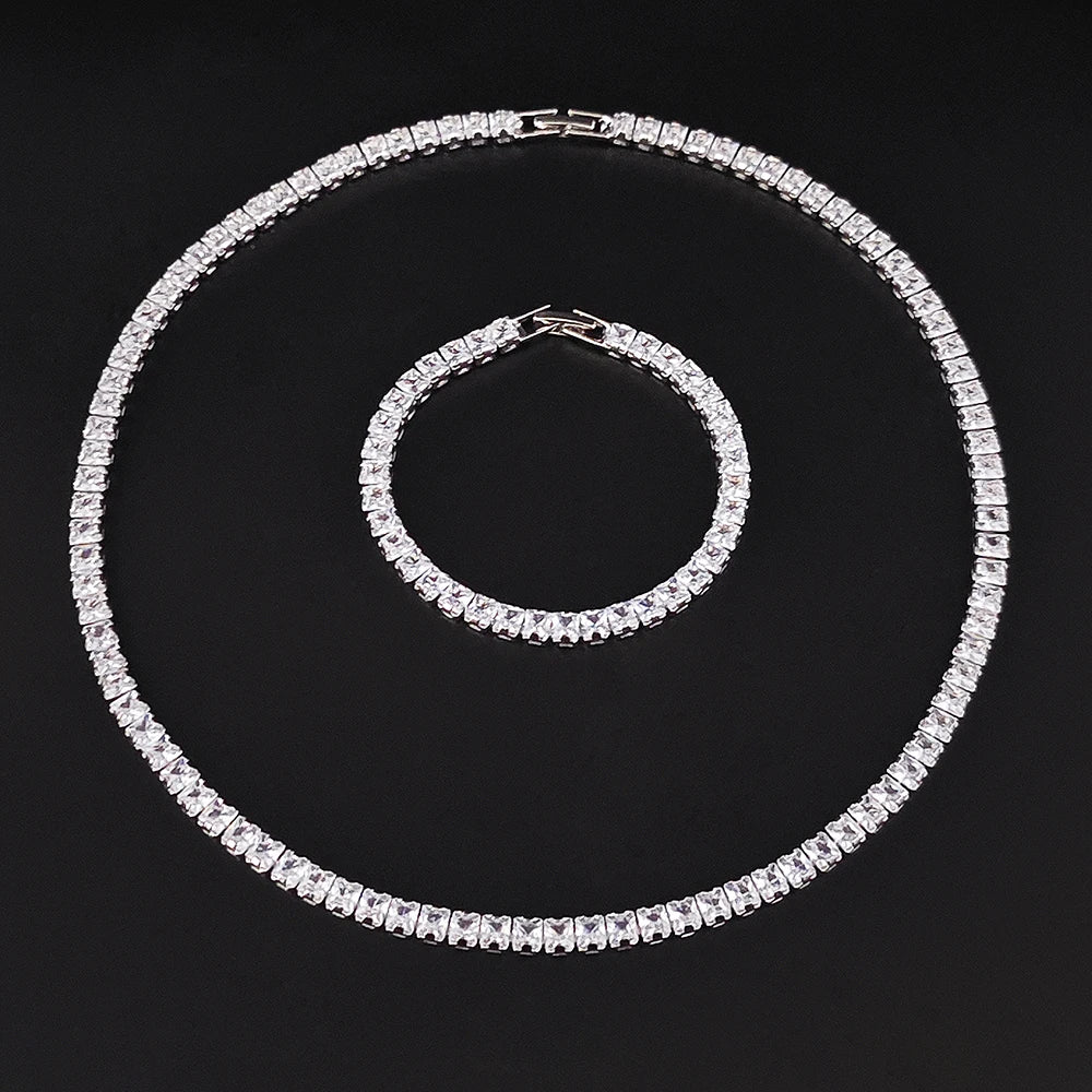 2024 New Trendy White Color Bracelet Bangle and Necklace Pendant Set for Women Anniversary Gift Jewelry Wholesale S7207-X7330