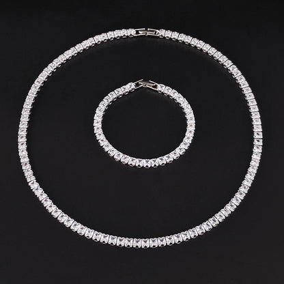 2024 New Trendy White Color Bracelet Bangle and Necklace Pendant Set for Women Anniversary Gift Jewelry Wholesale S7207-X7330