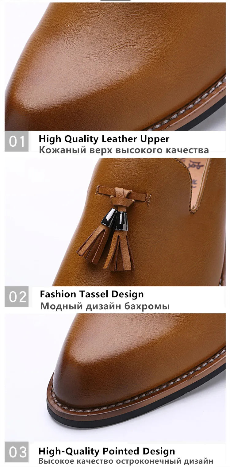 Luxury Men Leather Loafers Designer Tassels Brogue Shoes Male Wedding Shoes Fashion High Quality Men Casual Shoes Big Size 38-46