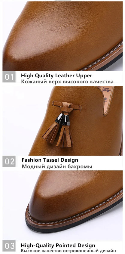 Luxury Men Leather Loafers Designer Tassels Brogue Shoes Male Wedding Shoes Fashion High Quality Men Casual Shoes Big Size 38-46