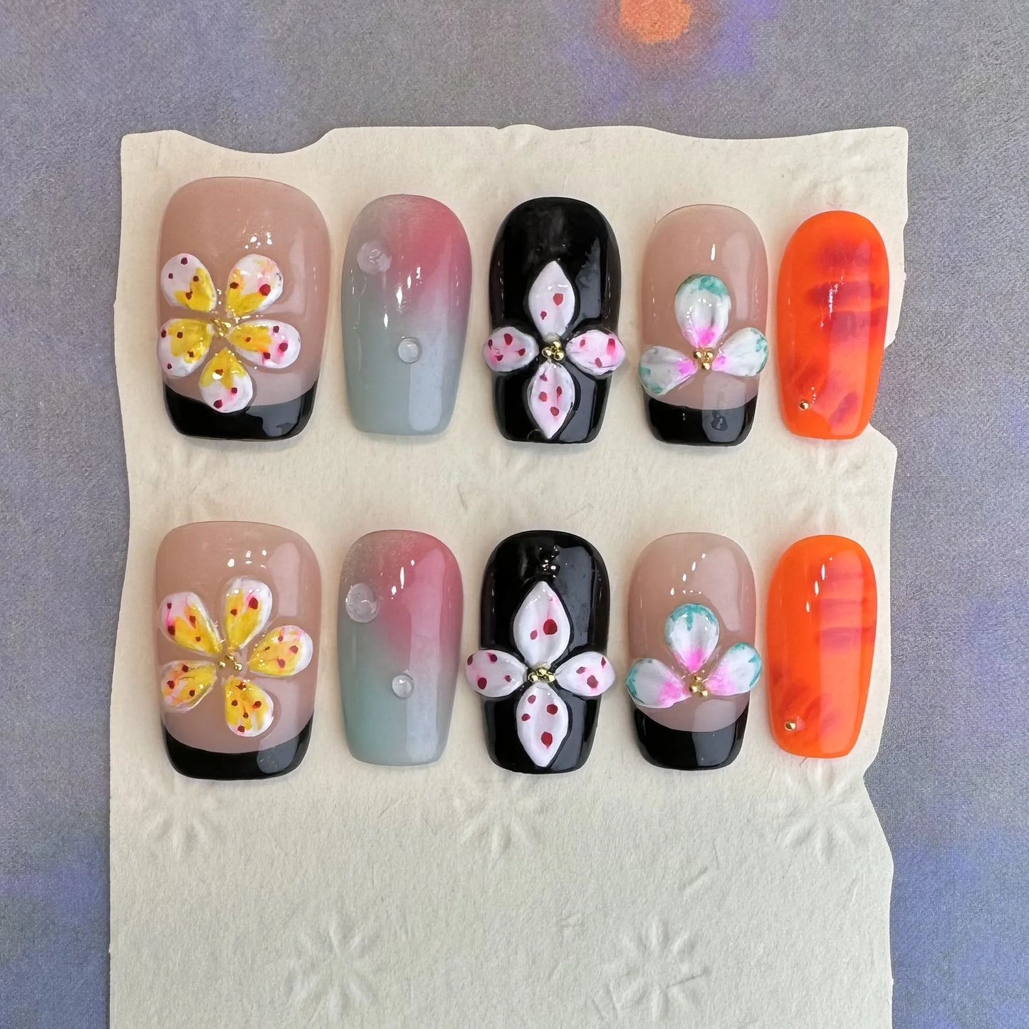 10Pcs Long Ballerina Handmade Press on Nails Pink Black Fake Nails Wearable Stick-on Nails Full Cover False Nail Uñas Postizas