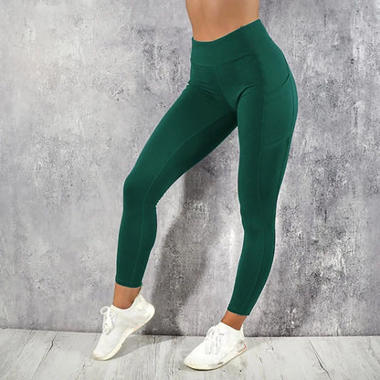 2025 Women's Pants Fashion Solid Color Yoga Running Sports Fitness Pants Side Phone Pockets High Elasticity Sports Yoga Pants