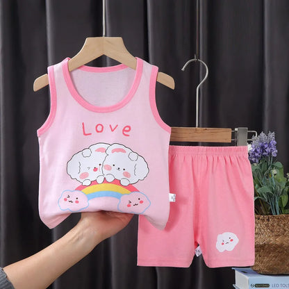 Fashion Kids Clothes Boys Girls Sets Top Shorts 2PCS 100% Cotton Soft Summer Children Baby Cloths T-shirt Shorts Toddler Suit