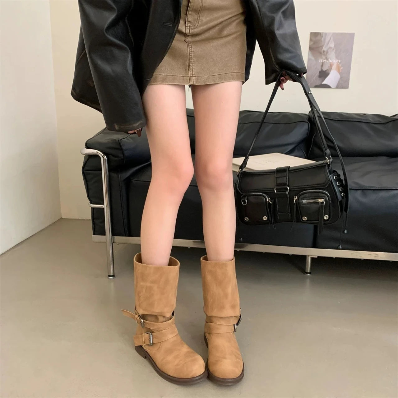 Women's Long Boots Fashion Dress Flats Shoes for Woman Designer Winter Motorcycle Boots 2025 Goth Chelsea Botas De Mujer Shoes