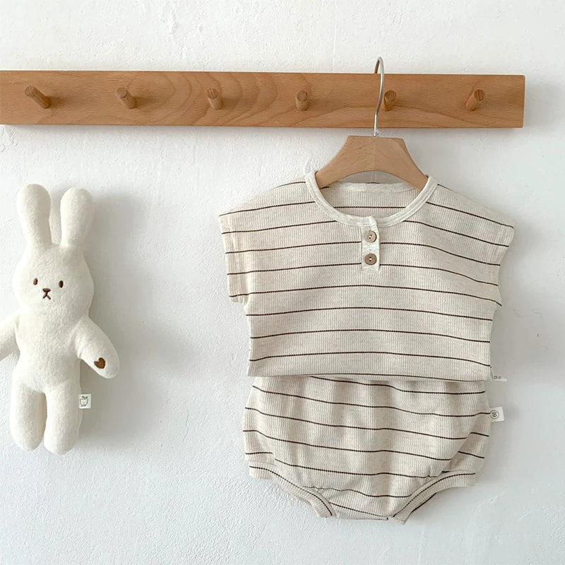 Summer Baby Girls Clothes Set Stripe Boys Infant Clothing Set Top PP Shorts Suit 2PCS Outfits Toddler Baby's Leisure Sports Set