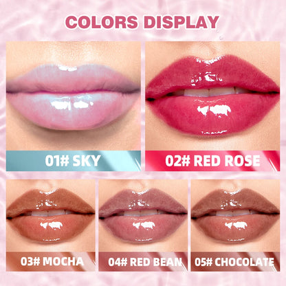 Mirror Water Light Jelly Lip Gloss Shiny Mirror Moisturizer Sexy Red Rose Liquid Lipstick Glitter Lip Oil Glass Lip Stain Makeup