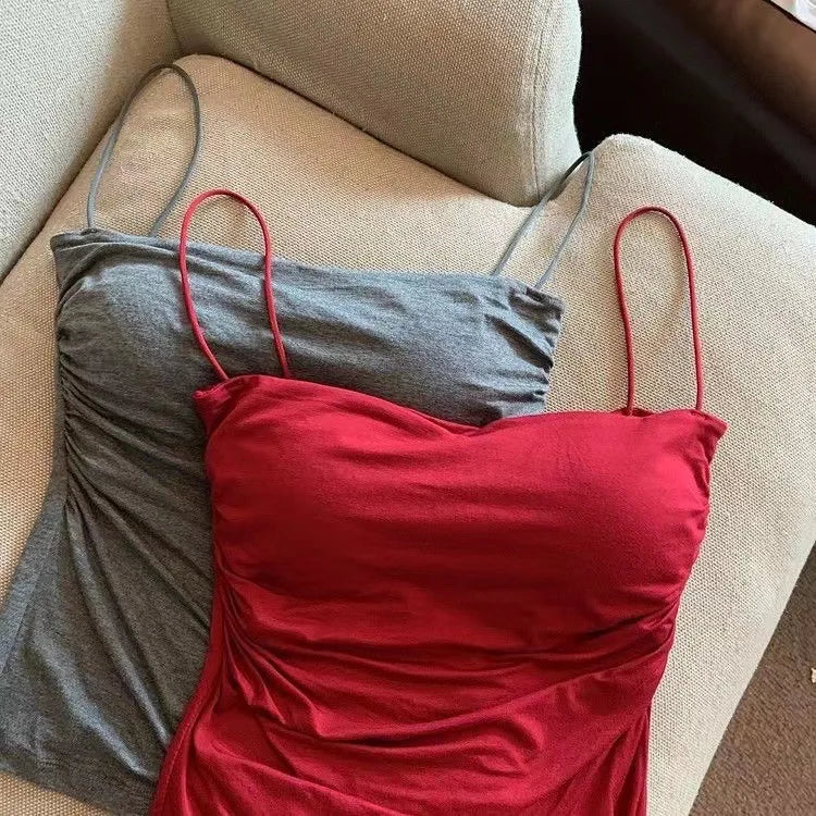 New Women's Halter Top Summer Korean Style Trend Fashion Built-In Women's Bra Stretch Women's Beach Everyday Casual Tank Top
