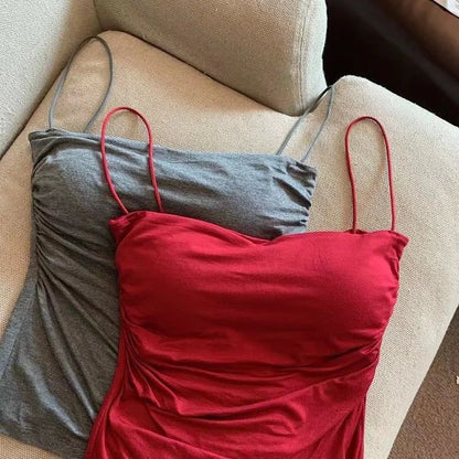 New Women's Halter Top Summer Korean Style Trend Fashion Built-In Women's Bra Stretch Women's Beach Everyday Casual Tank Top