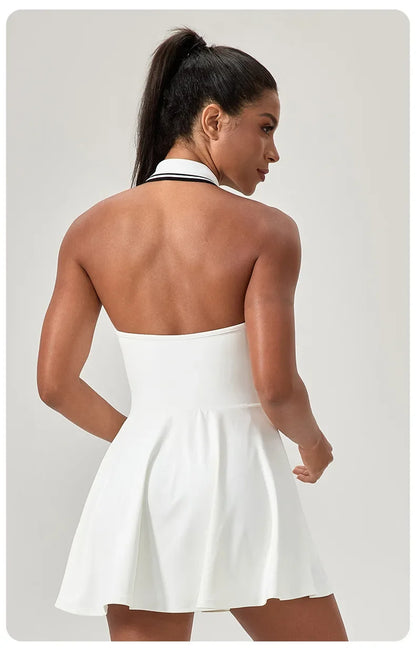 Summer Dress Vest Deep V Hanging Neck Sexy Dress for Women Contrasting Color Lapel Golf Skirt Outdoor Sports Gym Running
